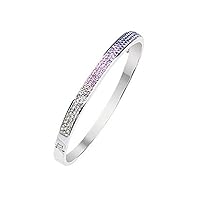 925 Sterling Silver Rhodium Plated Gradual Purple and White Crystal Cuff Stackable Bangle Bracelet 7 Inch Jewelry for Women