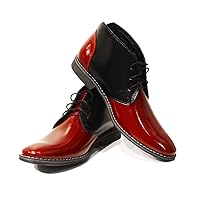 Modello Romolo - Handmade Italian Mens Color Red Ankle Chukka Boots - Cowhide Patent Leather - Lace-Up