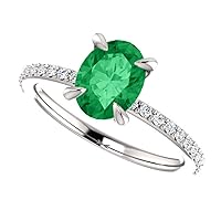 Trendy Emerald Twist Swirl 1 CT Oval Engagement Ring 14k White Gold, Waver Emerald Ring, Infinity Green Emerald Diamond Ring, May Birthstone Ring Gifts