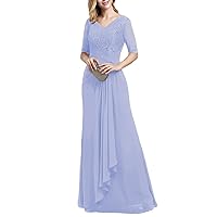 A-Line Elegant Mother of The Bride Dress Half Sleeve V Neck Floor Length Chiffon Lace Wedding Guest Dress 2024