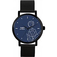 Grey Tulip Flower Watch Ladies 38mm Case 3atm Water Resistant Custom Designed Quartz Movement Luxury Fashionable