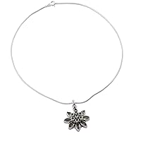 NOVICA Handmade Peridot Flower Necklace Crafted Women's .925 Sterling silver Jewelry Green Pendant India Floral Health Bollywood Birthstone 'Sunflower Green'