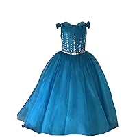 Mollybridal Off The Shoulder Little Girls Pageant Dresses for Wedding with Sleeves Crystal Beaded Long