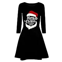 Women's Christmas Long Sleeve Swing Shirt Dress Fashion Print Casual Crewneck Xmas Festival Mini A-Line Dresses