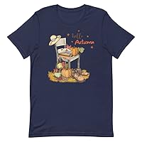 Hello Autumn Fall Cozy Patterns with Lamp Flowers Mushrooms Reading Books Bookish Bookworms T-Shirt Available in 2XL 3XL 4XL