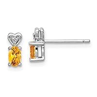 925 Sterling Silver Rhodium-plated Citrine and Diamond Earrings