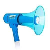 Pyle (Blue) 40W Compact, Portable Waterproof Megaphone Bullhorn with Flashlight - Rechargeable PA Speaker, Adjustable Volume, Loud Alarm Siren, Handheld Lightweight Design for Outdoor Activities