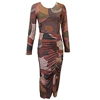 Luba Women's Ruched Stretch Abstract Sparkle Knit Sheath Bella Maxi Dress
