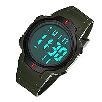 Students Watch Digital Electronic LED Screen Waterproof Wristwatch with Leather Armband Large Face Military Casual Luminous Military Stopwatch Easy Read Watch