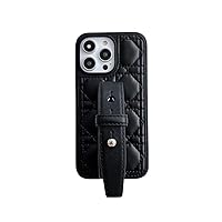 PU Leather Case for iPhone 15 Pro Max/15 Pro/15 Plus/15 Unique Diamond Grid Design Leather Wrist Strap Silicone Frame (with wristband2,iPhone15plus)