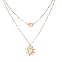 2 Layered Choker Necklace Moon and Sun Sunflower Opal Pendant White Fire CZ Fashion Bolo Style Double Chains Necklace Gift Charm Elegant Jewelry for Women