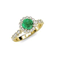 Emerald & Natural Diamond Floral Halo Engagement Ring 1.26 ctw 14K Yellow Gold