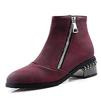 Ankle Boot for Women Round toe Zipper Chunky Block Heel polyester Bootie