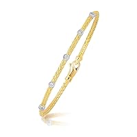 14k Two Tone Gold Diamond Accent Station Basket Weave Bracelet 8'' / Two-Tone Gold
