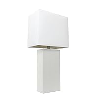 Elegant Designs LT1025-WHT Modern Leather Table Lamp with White Fabric Shade, White (Pack of 1)