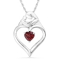 DGOLD Sterling Silver Red Ruby Diamond Mom and Child Heart Pendant (0.60 Cttw)