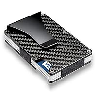 RFID Blocking Carbon Fiber Wallet Slim Money Clip and Minimalist Wallet Aluminum Metal Wallet Front Packet and Business Card Holder Black blue