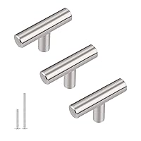 Gobrico 10 Pack Euro Style T-bar Kitchen Cabinet Handles Pulls Cupboard Drawer Dresser Knobs in Satin Nickel - Single Hole, 50mm/2in Overall Length