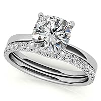 3 Carat Crushed Ice Cushion Moissanite Engagement Ring Set, Wedding Eternity Band Vintage Solitaire 4-Prong Setting Silver Jewelry Anniversary Promise Vintage Ring Set Perfact
