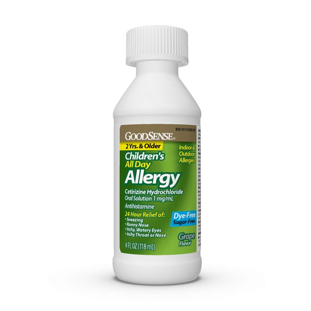 GoodSense Childrenâ€™s All Day Allergy, Cetirizine Hydrochloride Oral Solution 1 mg/mL, Grape Flavor, 4 Ounces