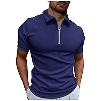 Shirt Herren,Sommer Fashion Kurzärmelige Zip Plus Size Shirt Outdoor Sport Golf Poloshirts T Shirts Trendy Bedruckte Top Kurzärmliges Retro Vatertagsgeschenk Dunkelblau S