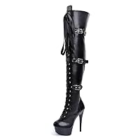Crossdress 15cm Shiny Surface Over The Knee Boots Belt Buckle Stripper High Heels 6Inch Pole Dance Gothic Women Sexy Fetish Punk