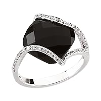 14k White Gold Size 7 Polished Simulated Onyx and 0.2 Dwt Diamond Ring Jewelry for Women