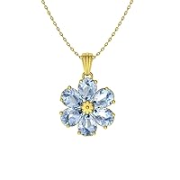 Diamondere Natural and Certified Pear Cut Gemstone Flower Necklace in 14k Solid Gold | 0.90 Carat Pendant with Chain