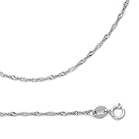 Solid 14k White Gold Necklace Singapore Chain Twisted Link Diamond Cut Polished Thin 1.2 mm 22 inch