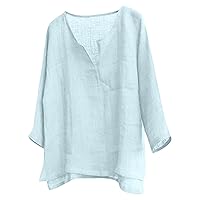 Mens Linen Shirt,Long Sleeve 2024 Trendy Plus Size T-Shirt Solid Fashion Casual Button Top Blouse Outdoor Shirt Lightweight Tees Light Blue L