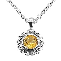 Round Cut Citrine (2.98 Cts) Pendant Necklace Solid 925 Sterling Silver Gemstone Pendant with Chain Jewelry For Women or Girls