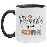 Great Memom Gift - Floral Mug - Gift For New Great Memom - Baby Announcement - Pregnancy Announcement Memom - Mothers Day Gift - Birthday Gift - Black Accents Mug 11oz