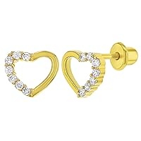 Gold Plated Cubic Zirconia Heart Safety Screw Back Earrings for Toddlers and Little Girls - Unique and Sweet CZ Heart Earrings Stud for Girls - Heart Shaped Jewelry Collection for Girls