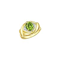 Rylos Hugs & Kisses XOXO Ring with 9X7MM Gemstone & Diamonds - Expressive Color Stone Jewelry for Women in Yellow Gold Plated Silver, Sizes 5-13