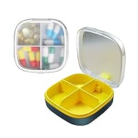 Portable Pill Management Box, 3-7 Days Travel Small Pill Box, Office Small Pill Box, Pill Manager (Yellow, 4 Compartments), (XYH777)