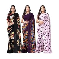 Women'S Georgette Saree Combo Pack Of 3 With Unstitched Blouse Piece | Indian Saree for Party Ceremony (Set Of 3)