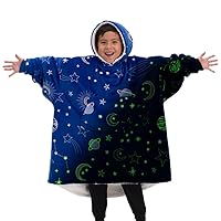 JR | The Original Oversized Microfiber & Sherpa Glow in The Dark Wearable Blanket for Kids, Seen On Shark Tank, One Size Fits All (Blue Glow Outerspace)