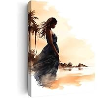 Original-Black pregnant woman on the beach,African american art,Black Girl wall art,Woman art,African art For Living Room Wooden Framed Home Decorations,12