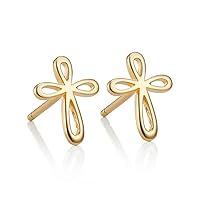 Hypoallergenic 18ct Gold Plated Cherish Cross Stud Earrings for girls. Ideal for Baptism, Quinceañera, Flower Girls and First Communion Gifts