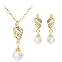 Simulated Pearl Pendant Necklace Earrings Set Simple Spiral Jewelry Set For Women Girl,Gold Practical