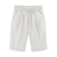 Cotton Linen Shorts for Women Summer Casual Elastic Waisted Drawstring Running Shorts with Pockets Loose Fit Shorts