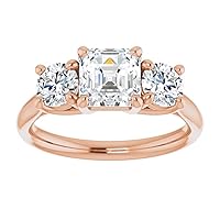 925 Silver,10K/14K/18K Solid Rose Gold Handmade Engagement Ring 1 CT Asscher Cut Moissanite Diamond Solitaire Wedding/Gorgeous Gift for/Her Woman Ring