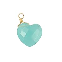 Guntaas Gems 10mm Heart Shaped Faceted Aqua Chalcedony Pendant Brass Gold Plated Wire Wrapped Healing Crystal Stone Charms DIY Pendant Connectors