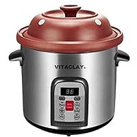 Vitaclay Smart Organic Clay Multi Crocks Stock Pot - Toxin Free Clay Electric Pot for Cooking Bone Broth, Large Slow Cooker, Yogurt Maker, Stew Pot with Natural Earthen Clay Crock, 6 quart / 5.7 liter