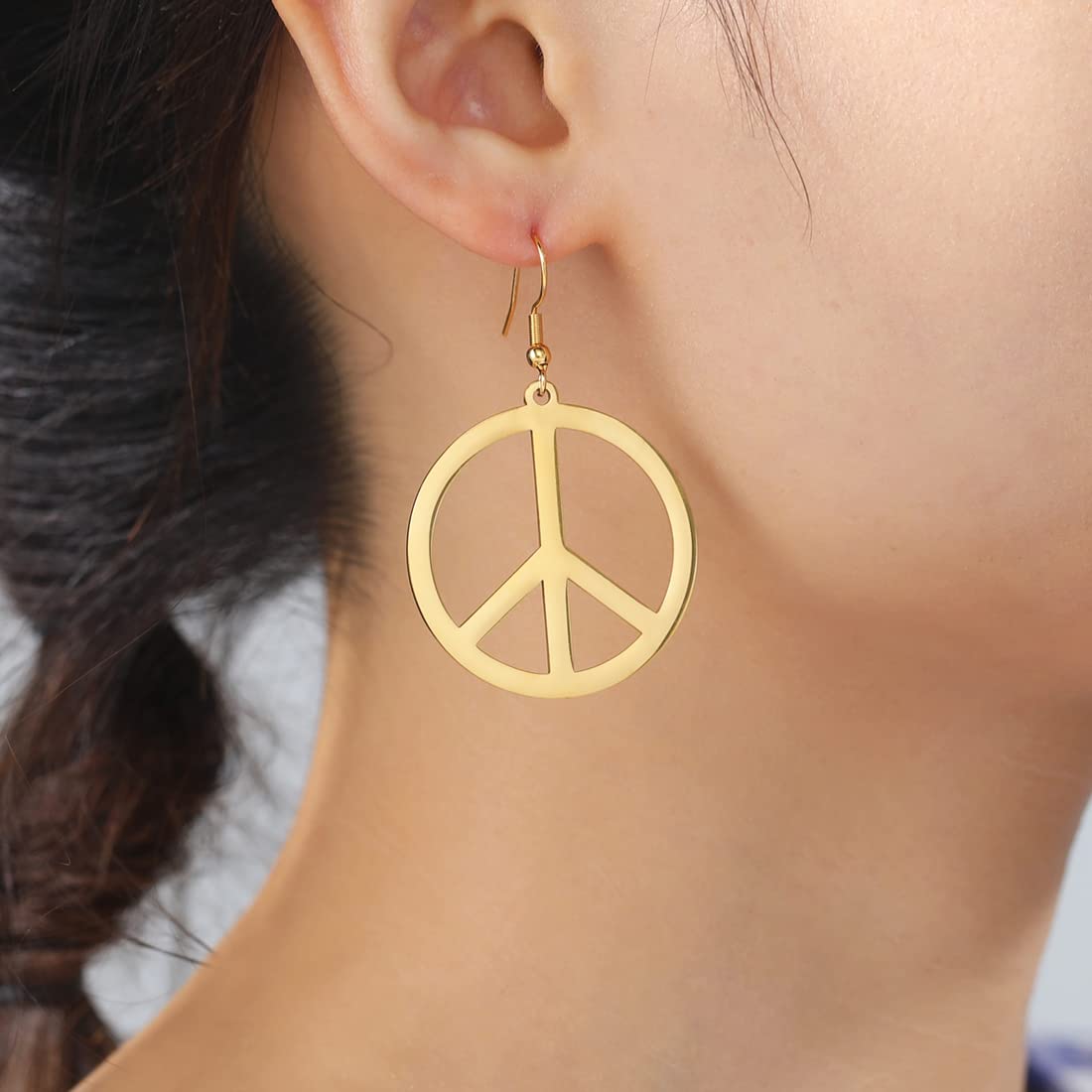Peace Sign Symbol Earrings Geometric Large Round Statement Earrings Hippie Studs Jewelry Accessories Girls Women