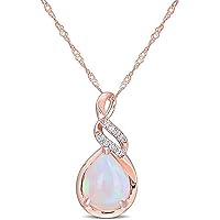 Pear-Shaped Opal & D/VVS1 Diamond Cascading Teardrop Pendant for Her 14K Rose Gold Plated 925 Sterling Silver