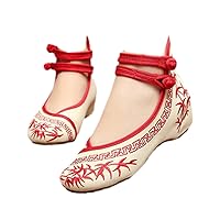 Handmade Women Ballerinas Dancing Shoes Chinese Flower Embroidery Soft Casual Shoes Cloth Walking Flats Red 11