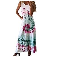 Dresses for Women,Womens Sleeveless Dresses Summer Casual Round Neck Print Sundress Maxi Dresses Long Dress