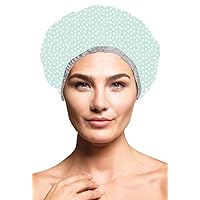 Reusable Nylon Shower Cap & Bath Cap, Reversible Oversized Waterproof Shower Caps Large Designed for all Hair Lengths w Terry Lining & Elastic Band Stretch Hem Hair Hat - Socialite Mint To Be