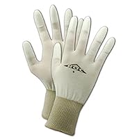 Scratch-Resistant Finger Tip Grip Work Gloves, 12 PR, Lint Free Applications, Polyurethane Coated (fingers only) Size 7/S, Reusable, 15-Gauge Nylon (PU58) White